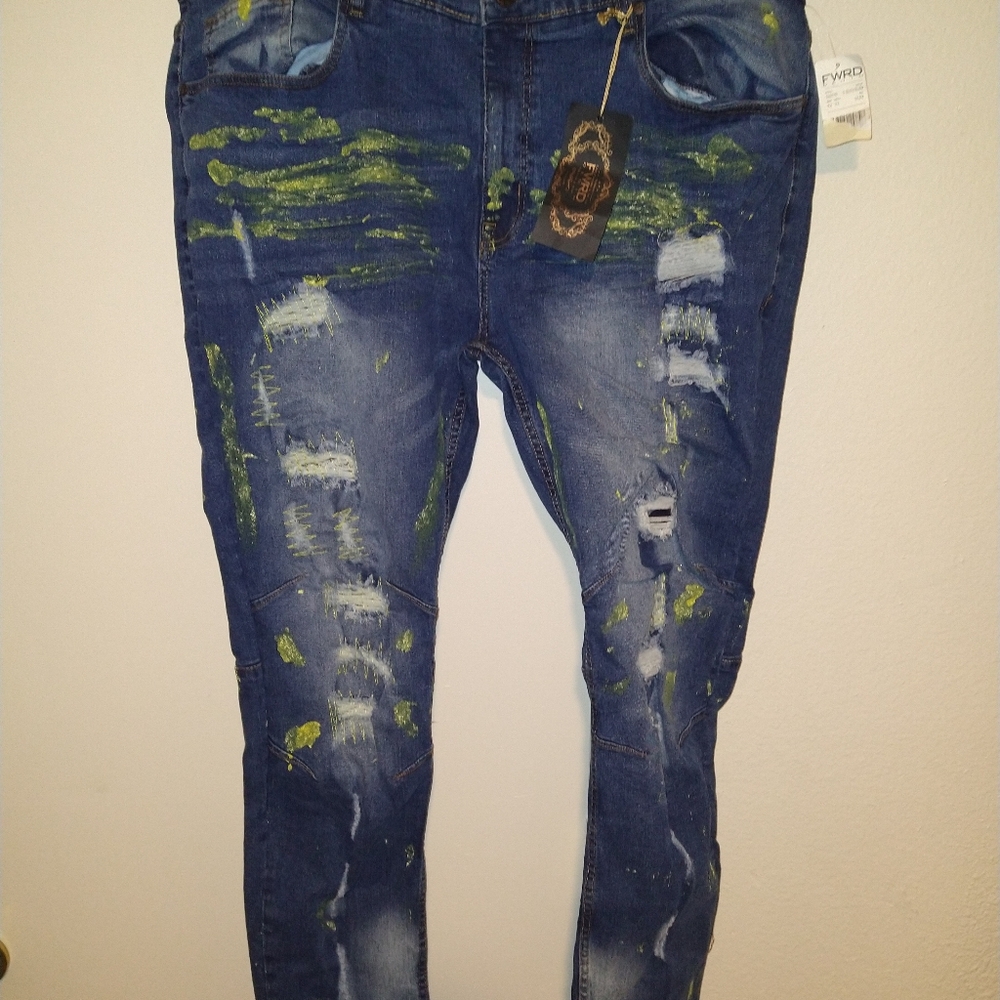 NWT FWRD Denim Blue Distressed Slim Grunge Streetwear Jeans Men's 42x32.